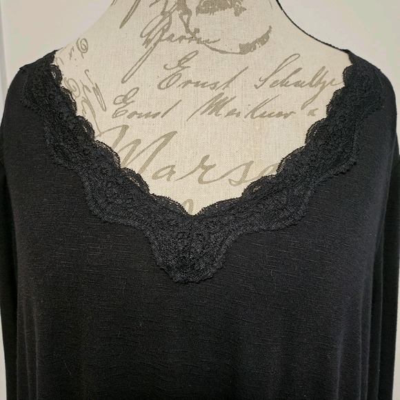 Lane Bryant Black Lace Trim Long Sleeve Top Sz 18/20 Y2K Witchy Dark Romantic - Picture 4 of 8